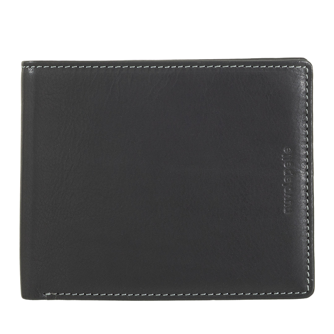 Nuvola Pelle Portefeuille en cuir pour homme avec porte-monnaie – Portefeuille classique élégant avec compartiments pour cartes, poche en filet et double compartiment pour billets de banque