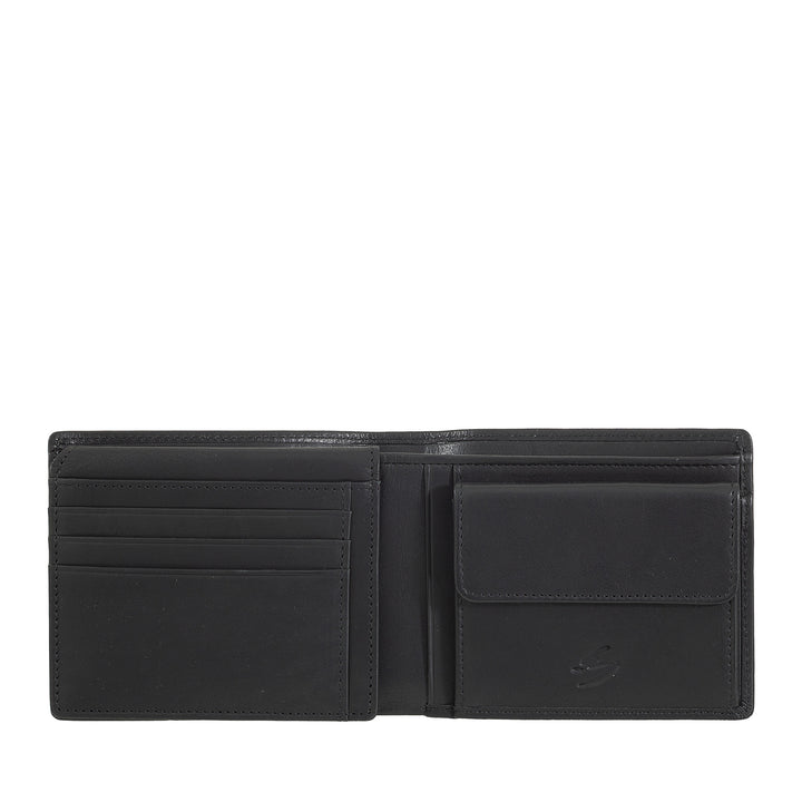 Nuvola Pelle Portefeuille en cuir pour homme avec porte-monnaie – Portefeuille classique élégant avec compartiments pour cartes, poche en filet et double compartiment pour billets de banque