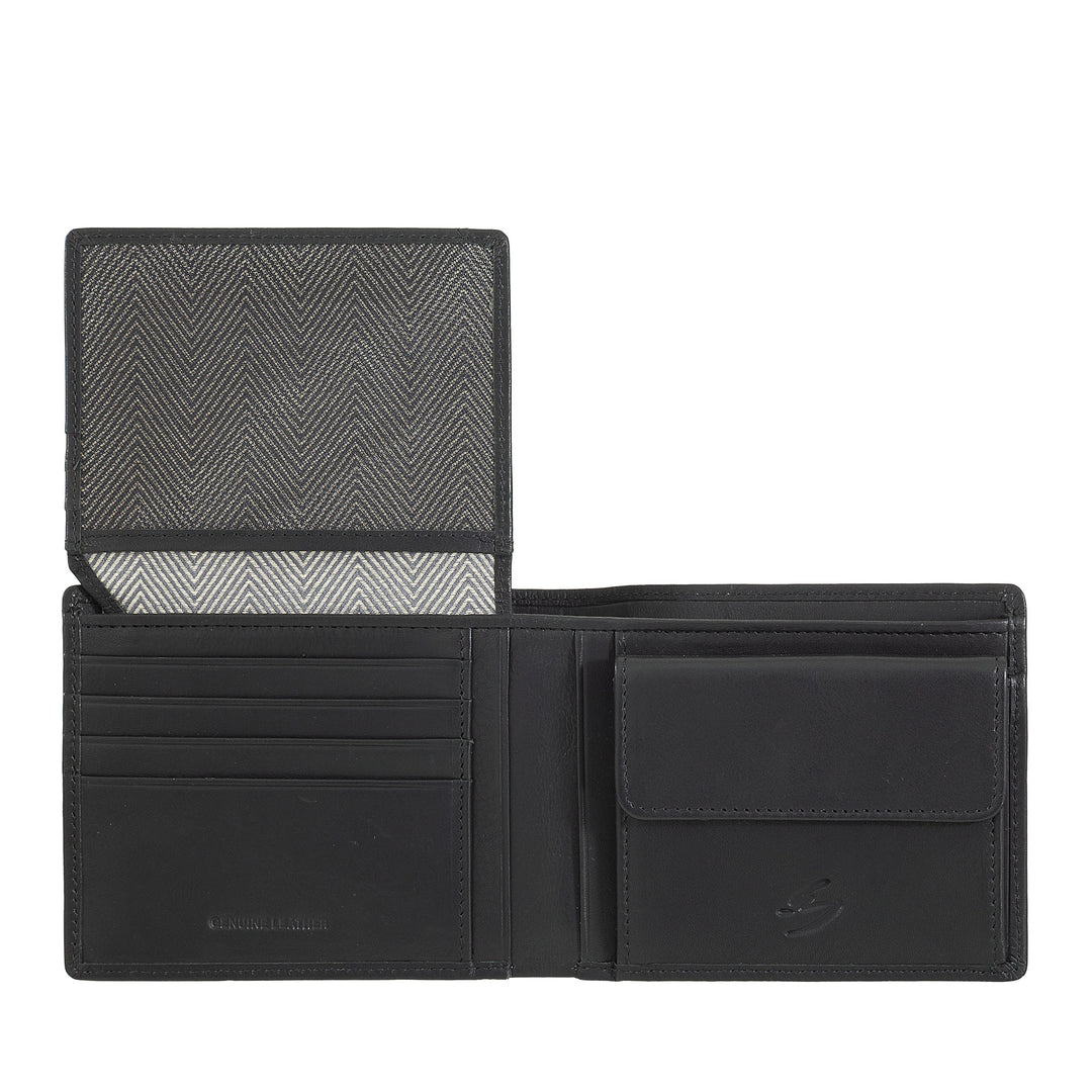 Nuvola Pelle Portefeuille en cuir pour homme avec porte-monnaie – Portefeuille classique élégant avec compartiments pour cartes, poche en filet et double compartiment pour billets de banque