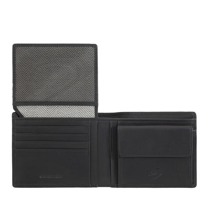 Nuvola Pelle Portefeuille en cuir pour homme avec porte-monnaie – Portefeuille classique élégant avec compartiments pour cartes, poche en filet et double compartiment pour billets de banque