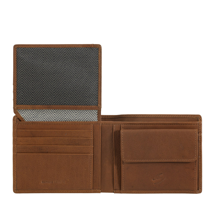 Nuvola Pelle Portefeuille en cuir pour homme avec porte-monnaie – Portefeuille classique élégant avec compartiments pour cartes, poche en filet et double compartiment pour billets de banque