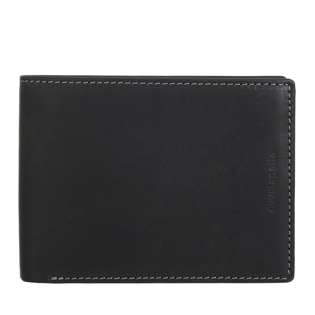 Nuvola Pelle Portefeuille en cuir pour homme avec porte-monnaie – Portefeuille élégant avec boutons, compartiments pour cartes et billets, poche zippée et fenêtres transparentes pour carte d&