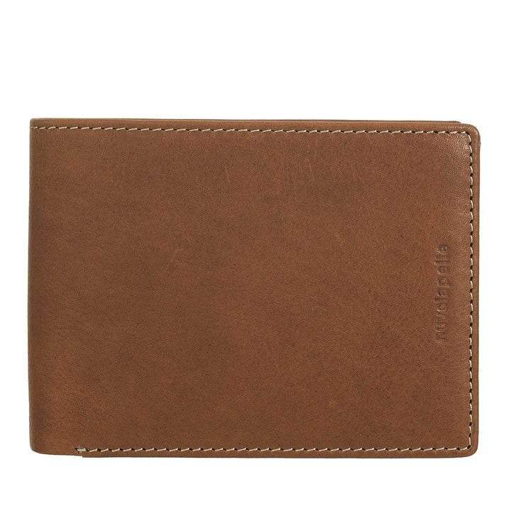 Nuvola Pelle Portefeuille en cuir pour homme avec porte-monnaie – Portefeuille élégant avec boutons, compartiments pour cartes et billets, poche zippée et fenêtres transparentes pour carte d&