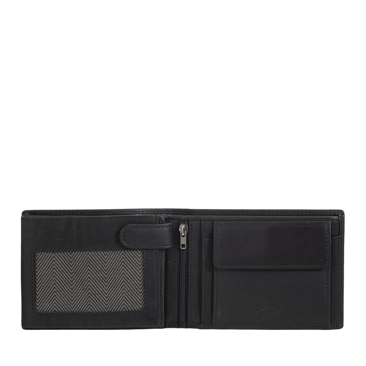 Nuvola Pelle Portefeuille en cuir pour homme avec porte-monnaie – Portefeuille élégant avec boutons, compartiments pour cartes et billets, poche zippée et fenêtres transparentes pour carte d&