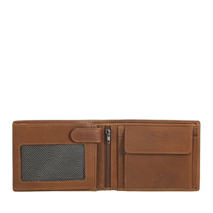 Nuvola Pelle Portefeuille en cuir pour homme avec porte-monnaie – Portefeuille élégant avec boutons, compartiments pour cartes et billets, poche zippée et fenêtres transparentes pour carte d&