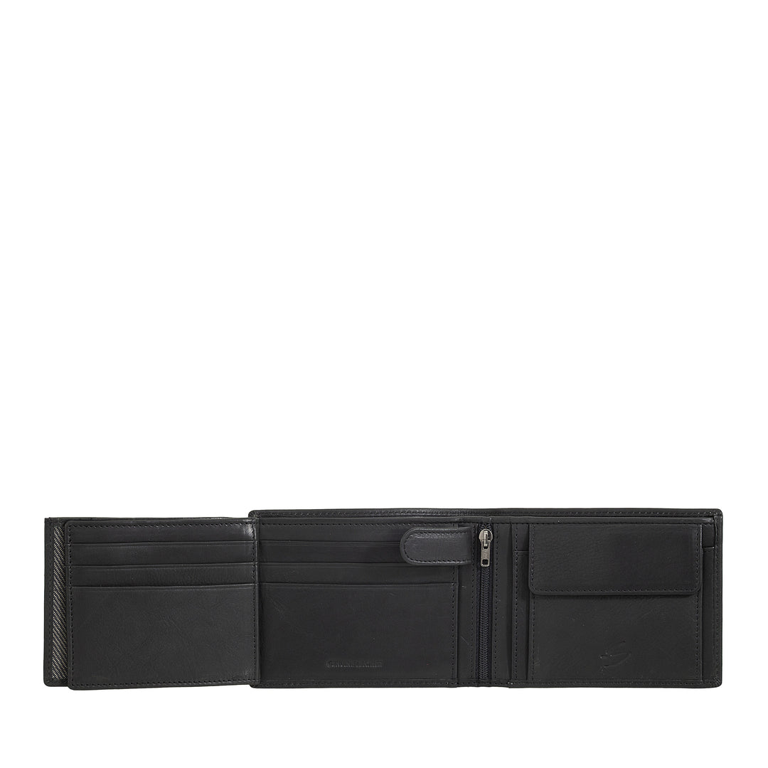 Nuvola Pelle Portefeuille en cuir pour homme avec porte-monnaie – Portefeuille élégant avec boutons, compartiments pour cartes et billets, poche zippée et fenêtres transparentes pour carte d&