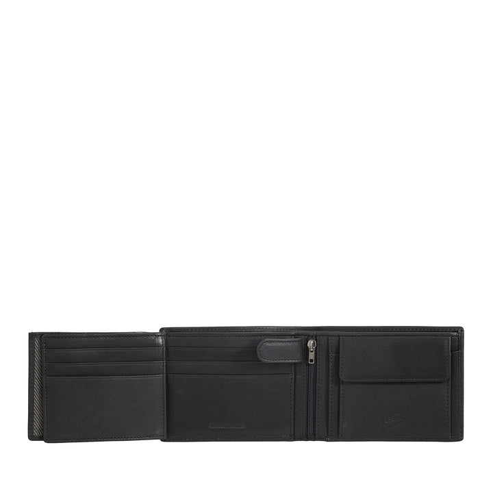 Nuvola Pelle Portefeuille en cuir pour homme avec porte-monnaie – Portefeuille élégant avec boutons, compartiments pour cartes et billets, poche zippée et fenêtres transparentes pour carte d&