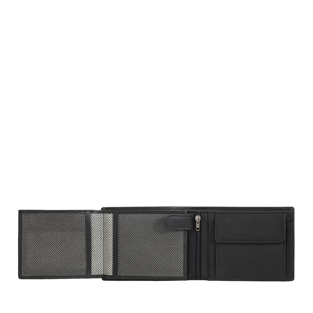 Nuvola Pelle Portefeuille en cuir pour homme avec porte-monnaie – Portefeuille élégant avec boutons, compartiments pour cartes et billets, poche zippée et fenêtres transparentes pour carte d&