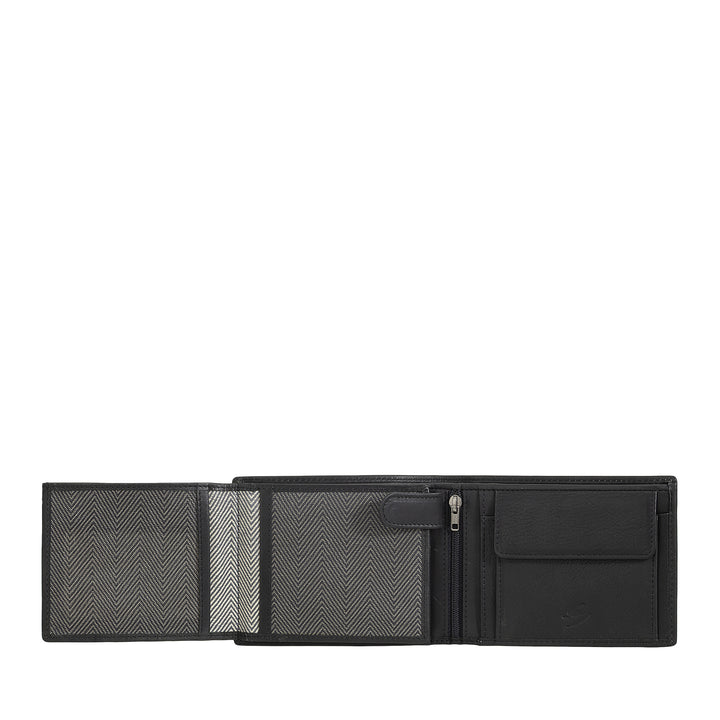 Nuvola Pelle Portefeuille en cuir pour homme avec porte-monnaie – Portefeuille élégant avec boutons, compartiments pour cartes et billets, poche zippée et fenêtres transparentes pour carte d&