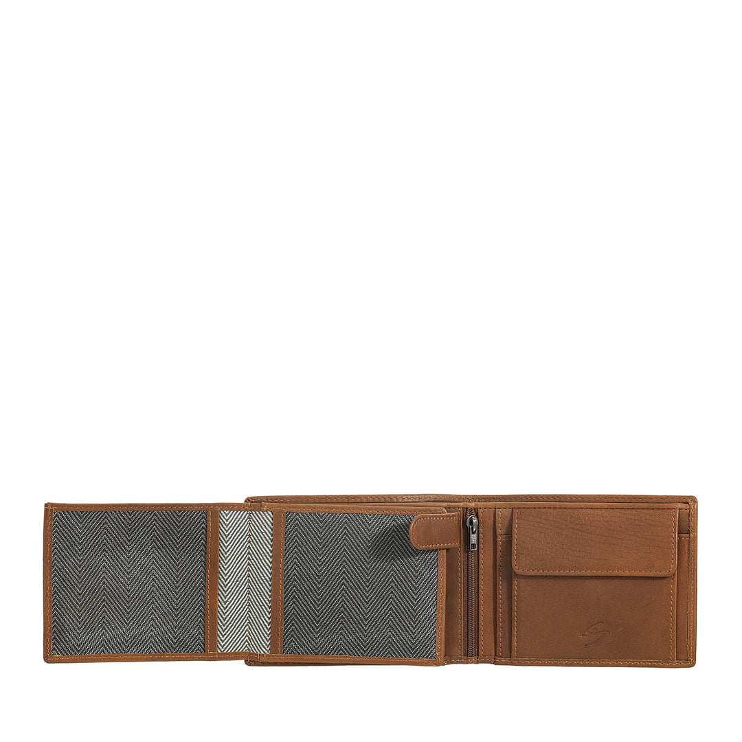 Nuvola Pelle Portefeuille en cuir pour homme avec porte-monnaie – Portefeuille élégant avec boutons, compartiments pour cartes et billets, poche zippée et fenêtres transparentes pour carte d&