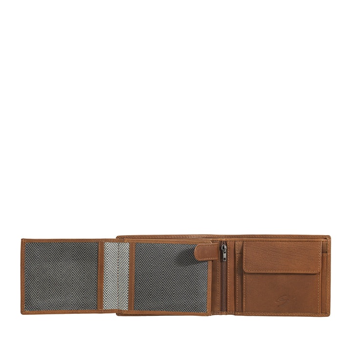 Nuvola Pelle Portefeuille en cuir pour homme avec porte-monnaie – Portefeuille élégant avec boutons, compartiments pour cartes et billets, poche zippée et fenêtres transparentes pour carte d&