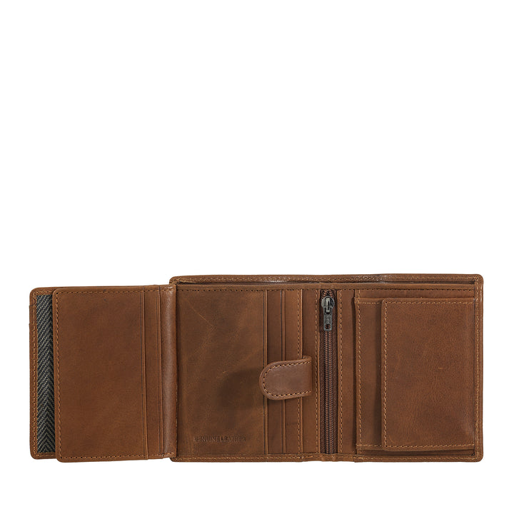 Nuvola Pelle Portafoglio Uomo in Pelle Piccolo con Portamonete – Portafoglio Compatto in Vera Pelle con Scomparti per Carte, Banconote, Zip Interna e Monete