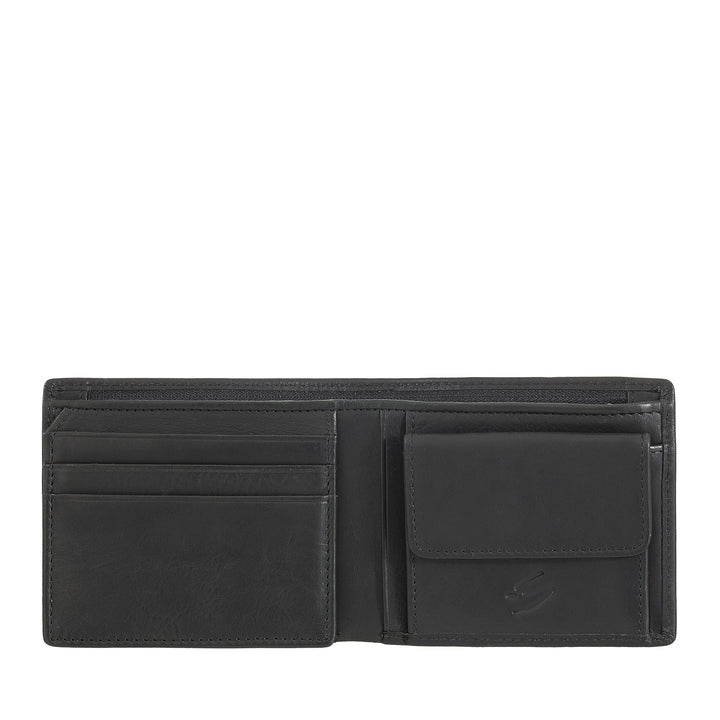 Nuvola Pelle Cartera pequeña de piel para hombre con monedero - Cartera compacta de piel auténtica con compartimentos para tarjetas y billetes, cremallera interior