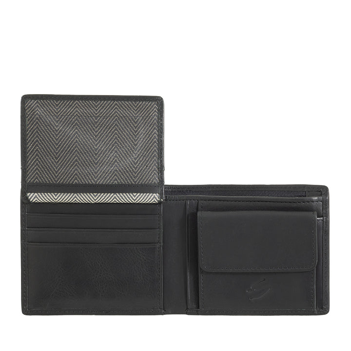 Nuvola Pelle Cartera pequeña de piel para hombre con monedero - Cartera compacta de piel auténtica con compartimentos para tarjetas y billetes, cremallera interior