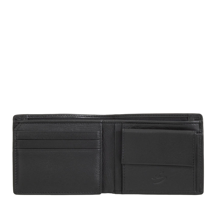 Nuvola Pelle Portafoglio Uomo Piccolo in Pelle Nappa - Portafoglio con Portamonete, Portacarte, Banconote, Finestra Trasparente e Tasca Interna con Cerniera Zip