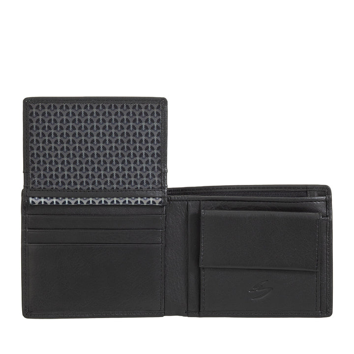 Nuvola Pelle Portafoglio Uomo Piccolo in Pelle Nappa - Portafoglio con Portamonete, Portacarte, Banconote, Finestra Trasparente e Tasca Interna con Cerniera Zip