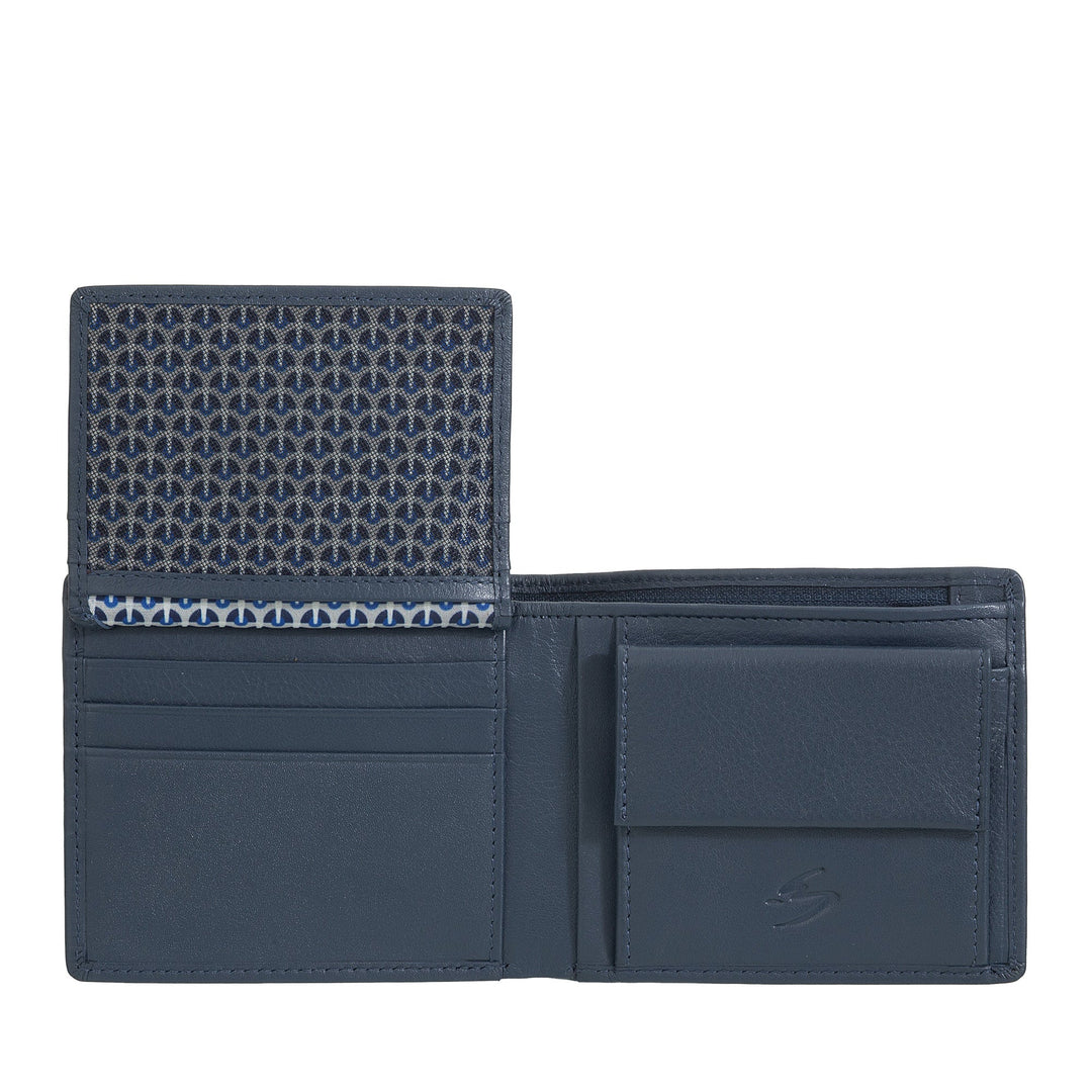 Nuvola Pelle Portafoglio Uomo Piccolo in Pelle Nappa - Portafoglio con Portamonete, Portacarte, Banconote, Finestra Trasparente e Tasca Interna con Cerniera Zip
