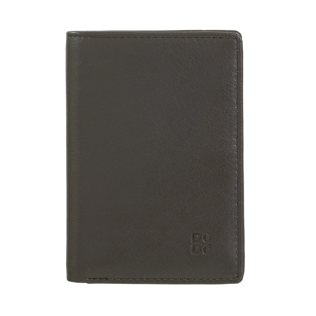 DUDU Cartera de piel con bloqueo RFID para hombre, cartera pequeña con bolsillo plegable con ventana de identificación, 9 tarjeteros de crédito, tarjetero para billetes