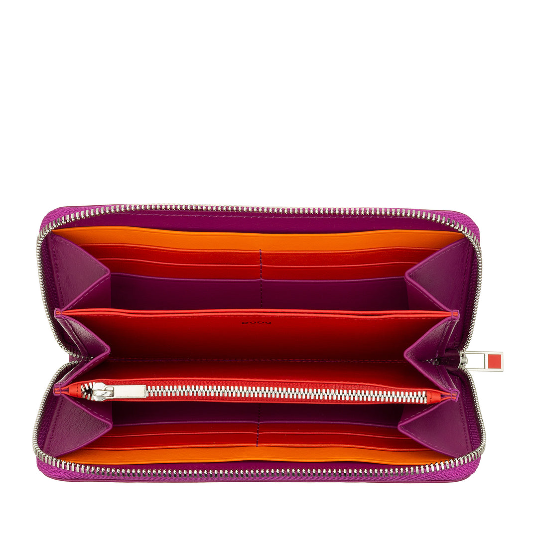 DUDU Portafoglio donna grande RFID di vera pelle colorato zip around