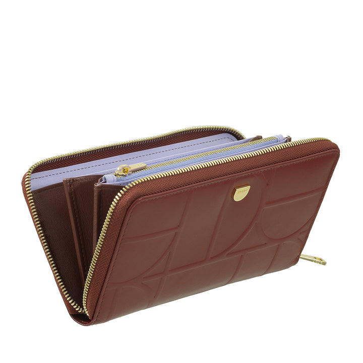DUDU Grand portefeuille RFID pour femme en cuir véritable imprimé, portefeuilles zippés avec porte-monnaie, porte-cartes et fermeture éclair complète