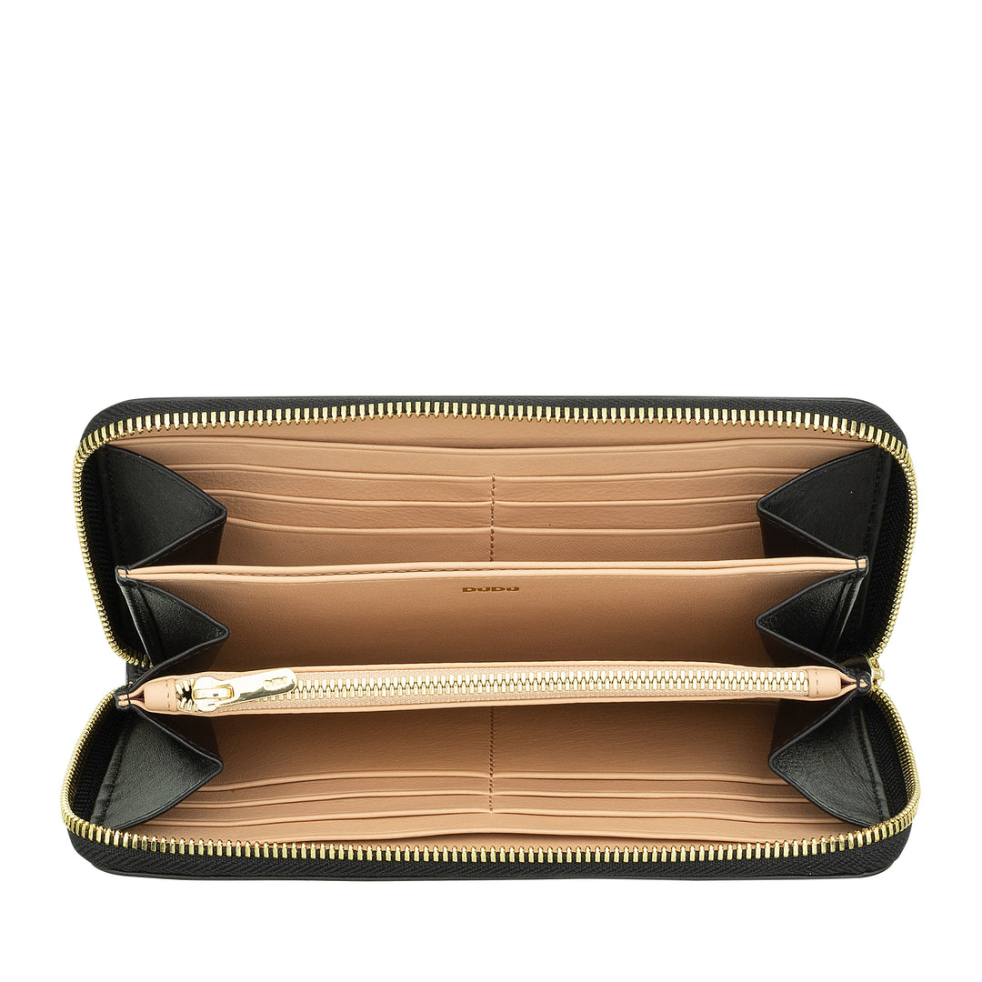 DUDU Grand portefeuille RFID pour femme en cuir véritable imprimé, portefeuilles zippés avec porte-monnaie, porte-cartes et fermeture éclair complète