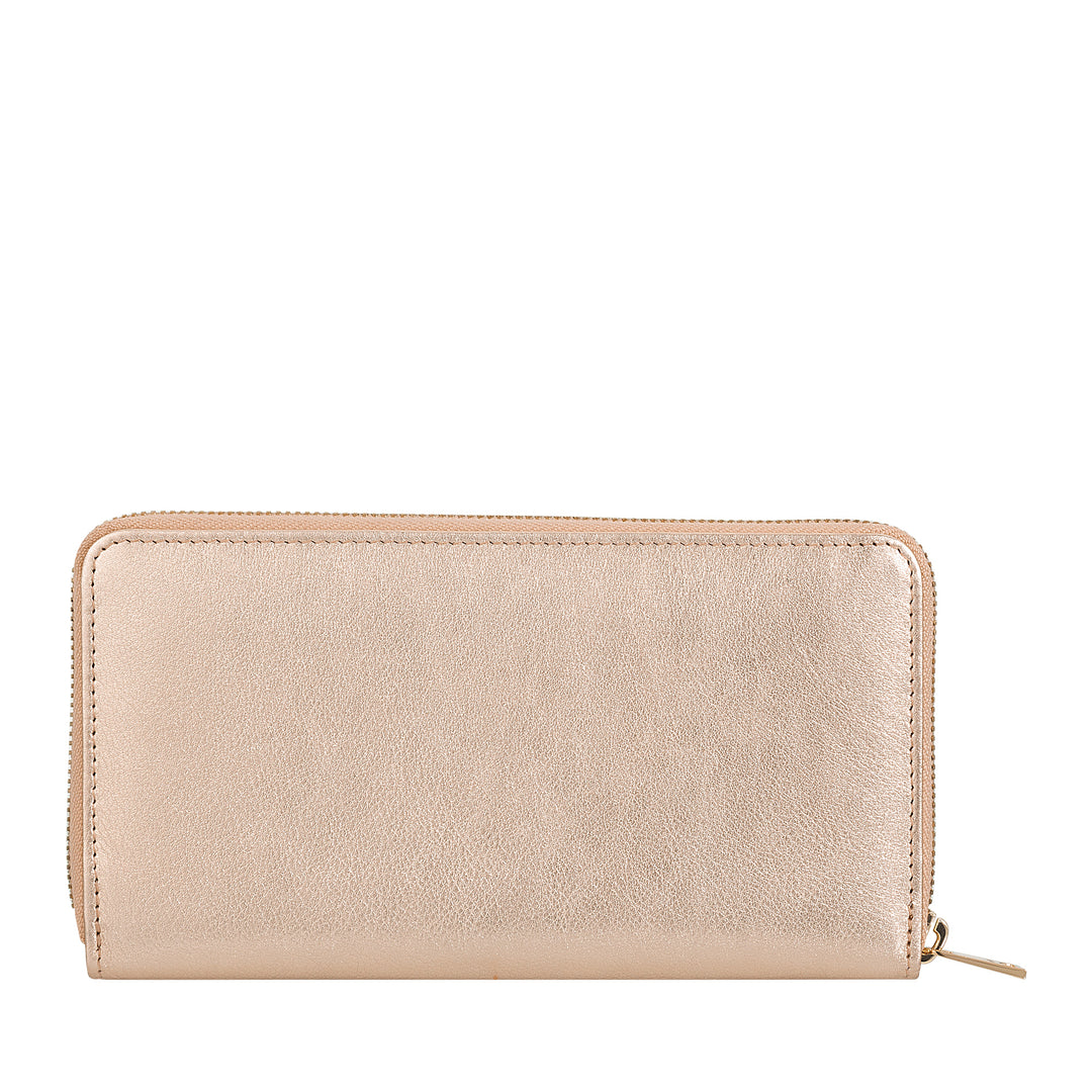 DUDU Cartera grande de mujer RFID en piel auténtica de color con cremallera alrededor