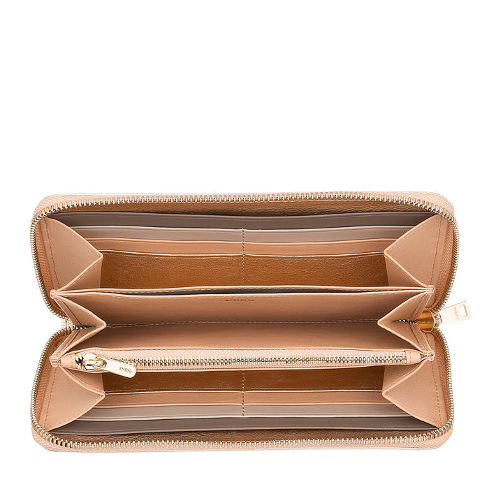 DUDU Cartera grande de mujer RFID en piel auténtica de color con cremallera alrededor