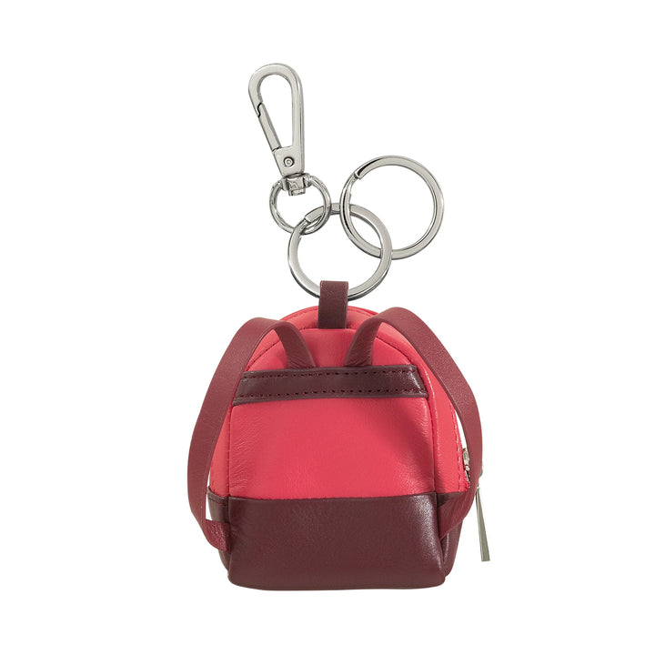 DUDU Small Coin Purse Bag with Key Ring for Women in Leather, Mini Backpack Design, Zipper, Double Ring and Carabiner