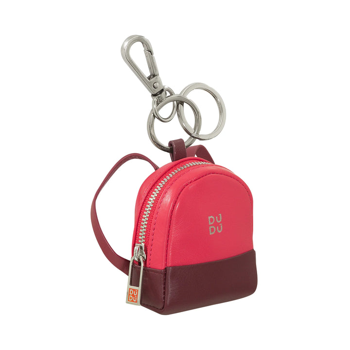 DUDU Small Coin Purse Bag with Key Ring for Women in Leather, Mini Backpack Design, Zipper, Double Ring and Carabiner