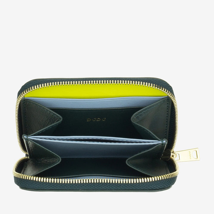 DUDU Monedero de Bolsillo Pequeño para Hombre y Mujer en Piel de Color con Cremallera, Tarjeteros, Cartera Compacta