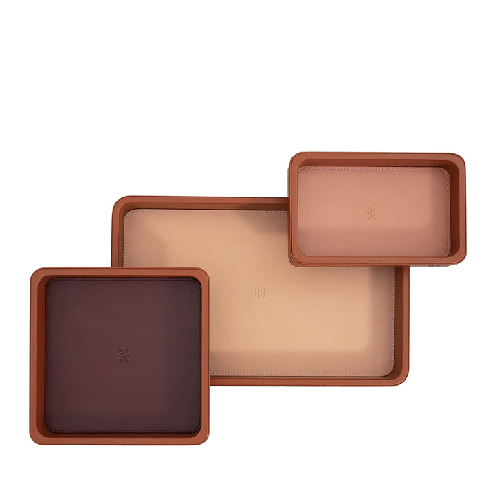 DUDU Lot de 3 plateaux de poche en cuir, plateau de rangement de table, bureau à domicile, porte-clés, pièces de monnaie, téléphone
