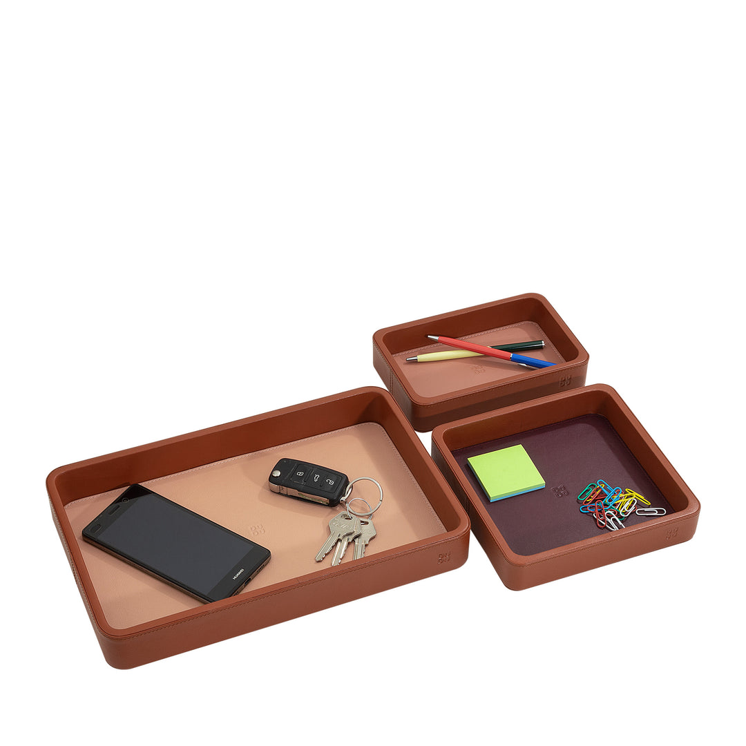 DUDU Lot de 3 plateaux de poche en cuir, plateau de rangement de table, bureau à domicile, porte-clés, pièces de monnaie, téléphone