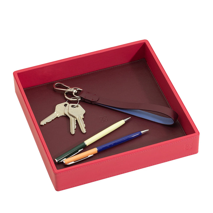 DUDU Bandeja Destasques de Cuero Colorido de Diseño para Entrada Portaobjetos con Caja de Regalo