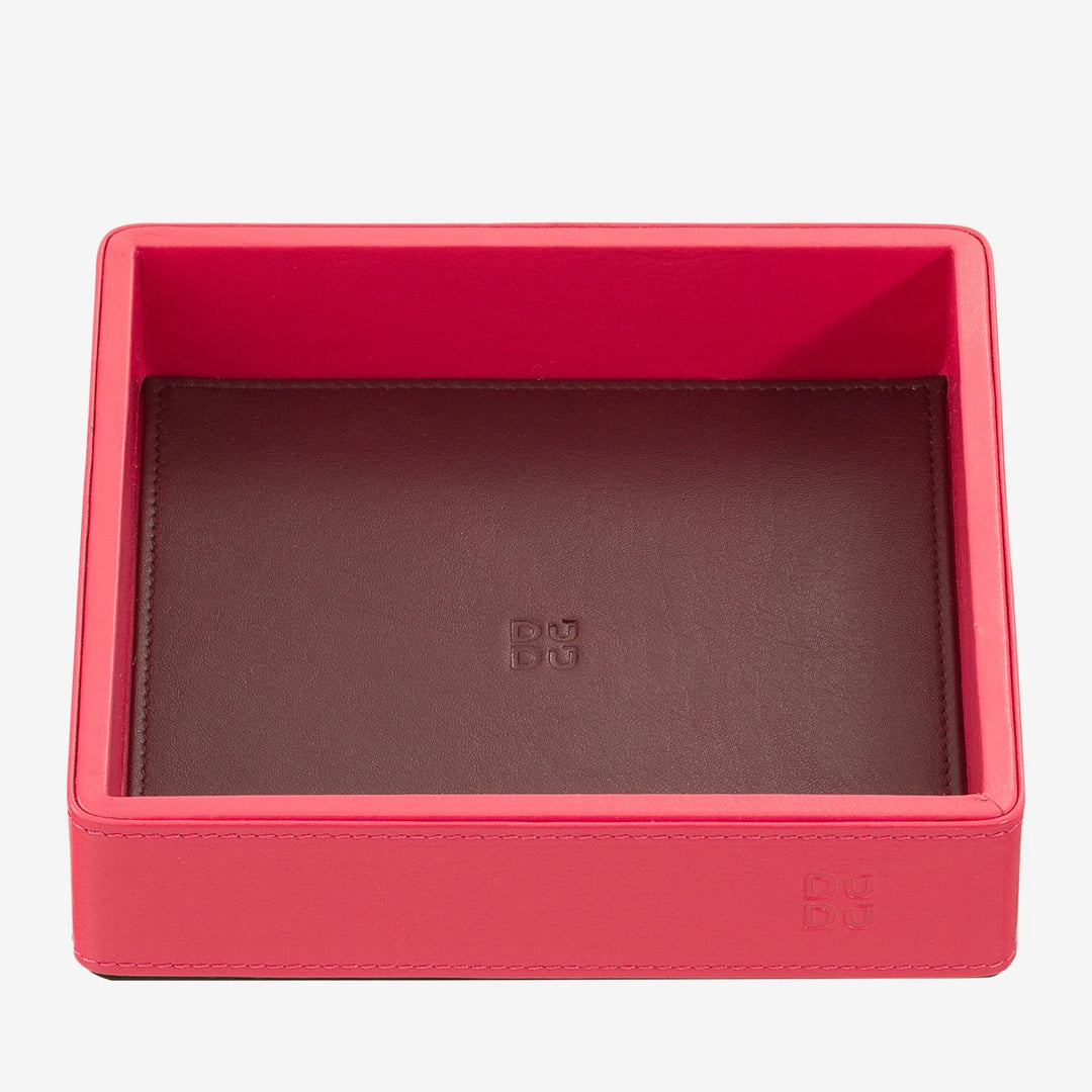 DUDU Plateau de poche en cuir coloré pour entrée, 14 x 14 cm, avec boîte cadeau