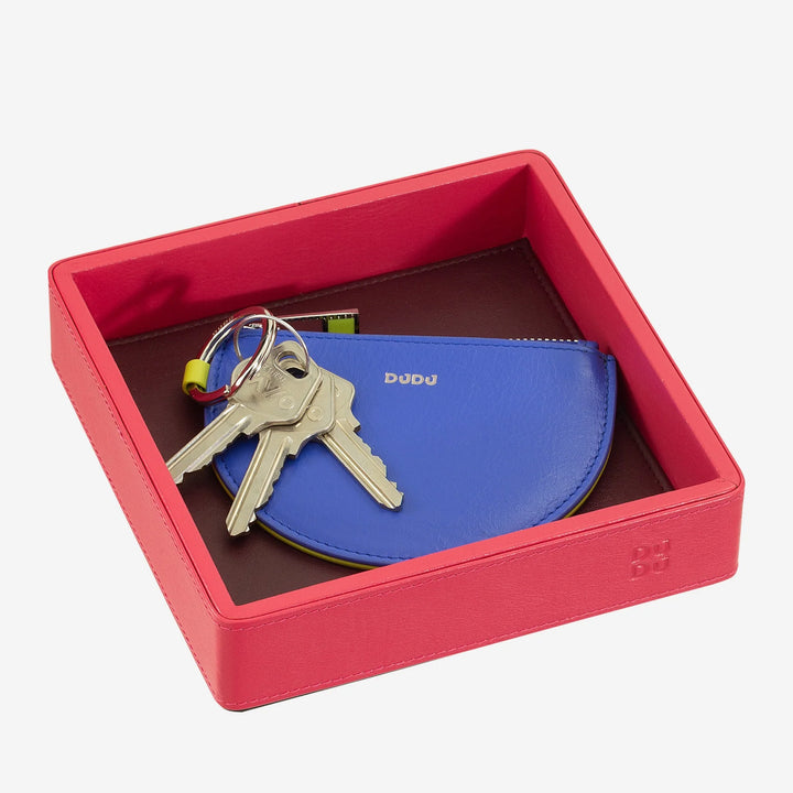 DUDU Plateau de poche en cuir coloré pour entrée, 14 x 14 cm, avec boîte cadeau