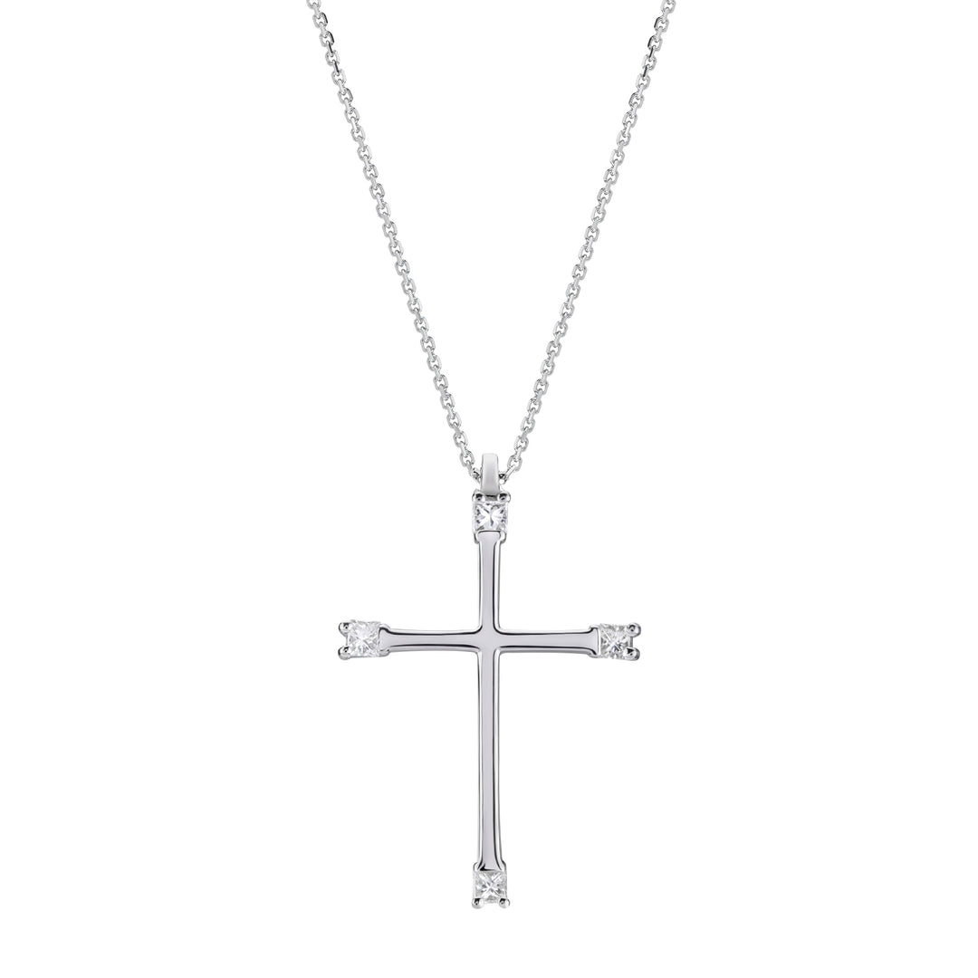 Collier Golay grande croix avec 4 diamants princesse PCR003DI2-18082110082