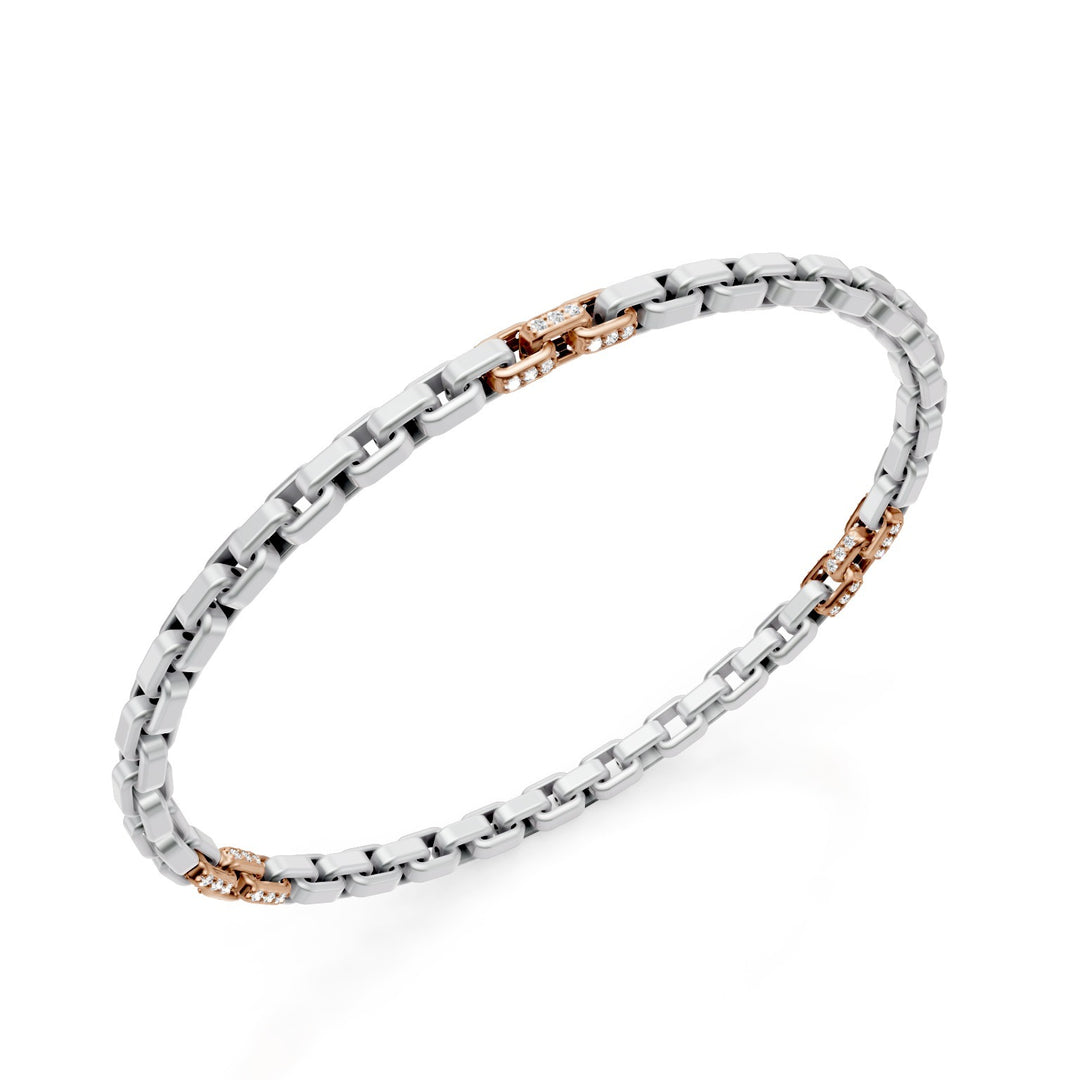 Golay bracciale in platino, con 9 inserti pavettati in oro rosa 18k, maglia quadrata, 18cm GBR033E9PTO3DI-180