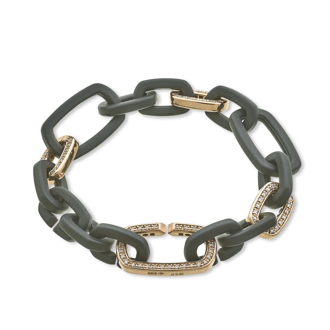 Bracelet chaîne Golay en titane noir, avec trois petits anneaux et un grand serti de diamants, en or rose 18 carats, 18 cm GBR056O3DINE-180