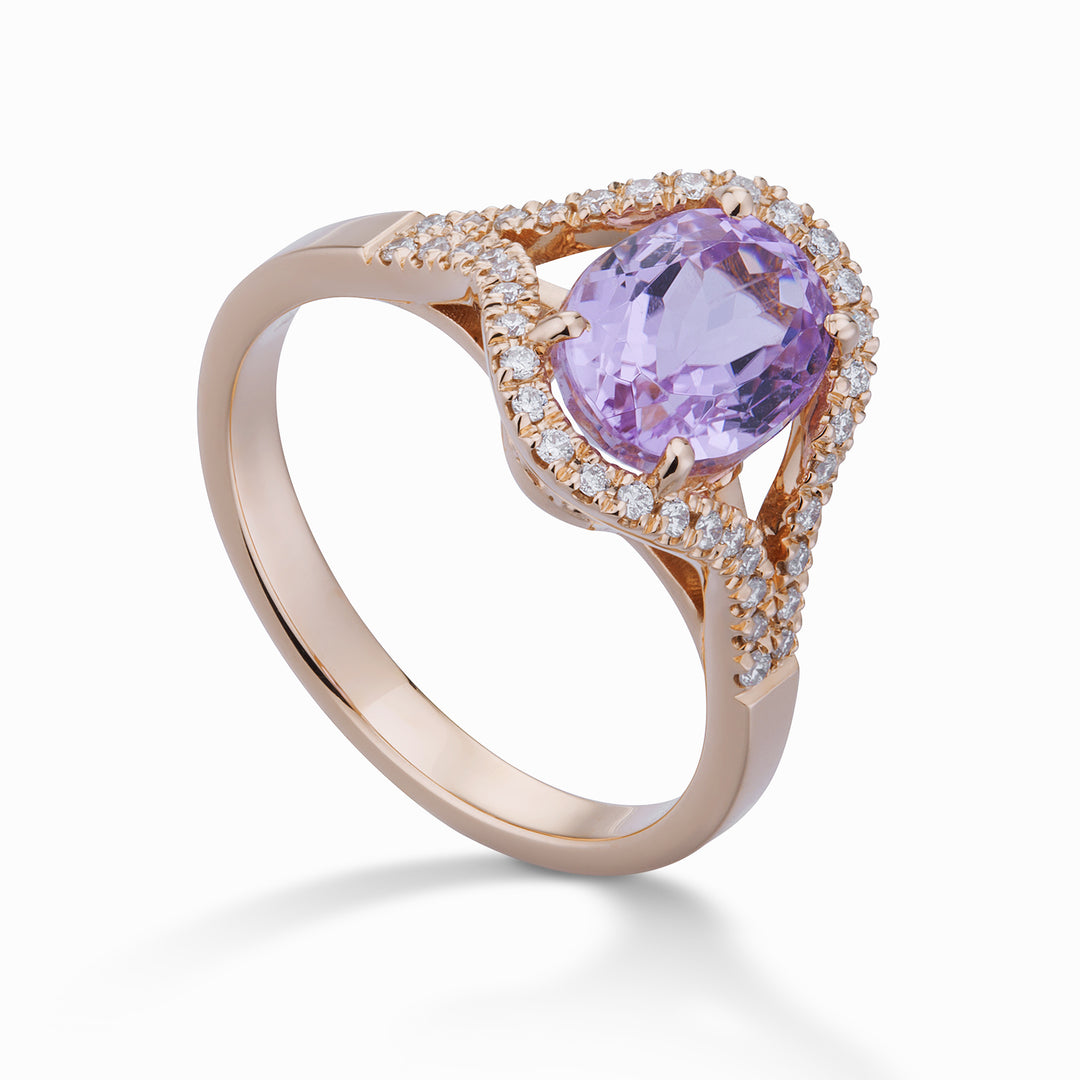 World Diamond Group ring with oval kunzite 9x7 and diamond outline ACLC136DKZ79-22243110008