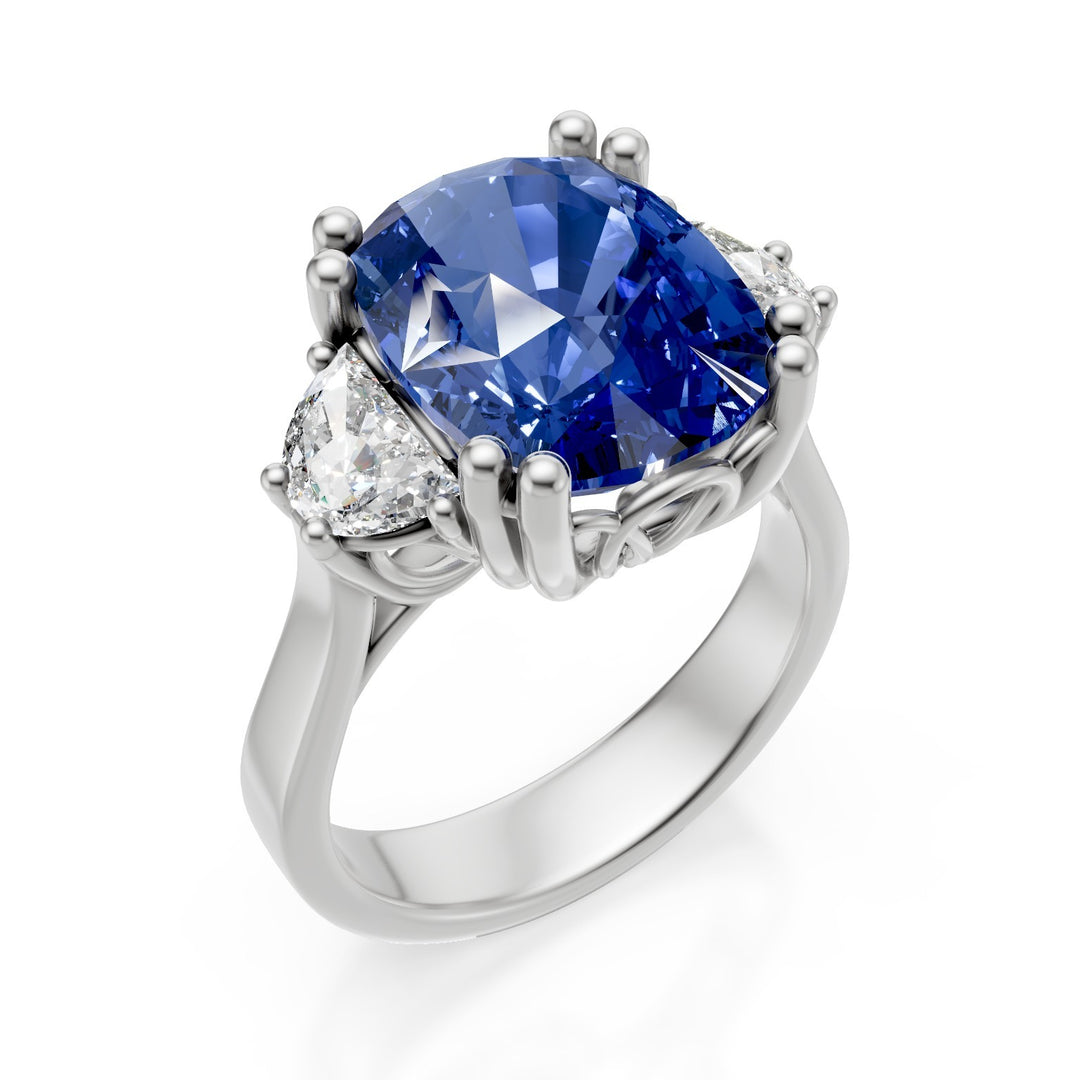 Bague saphir coussin 12x10 World Diamond Group et croissants latéraux APU524DZB-25049110096