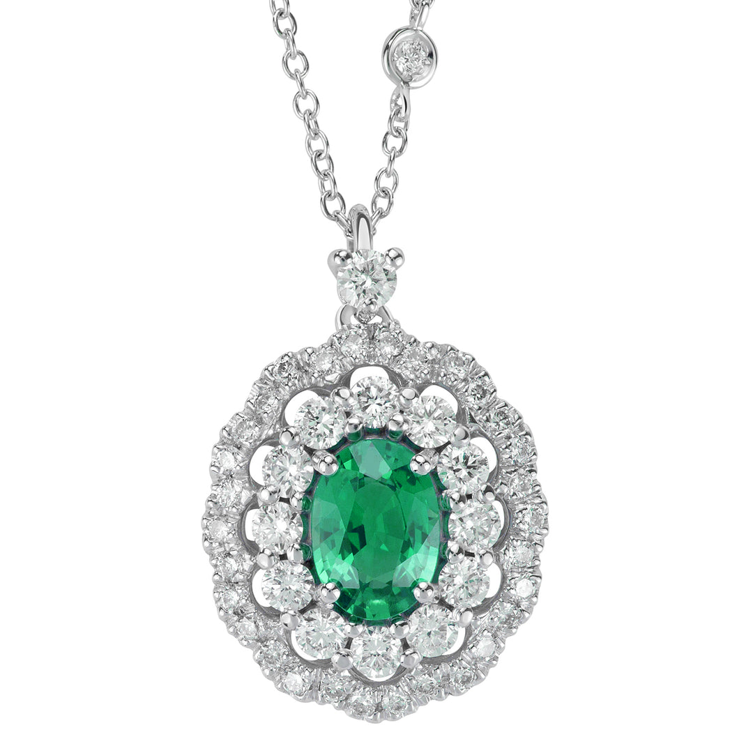 Collier émeraude ovale Golay 7x5 double cont. diamants PCLC050DISM-22158110053