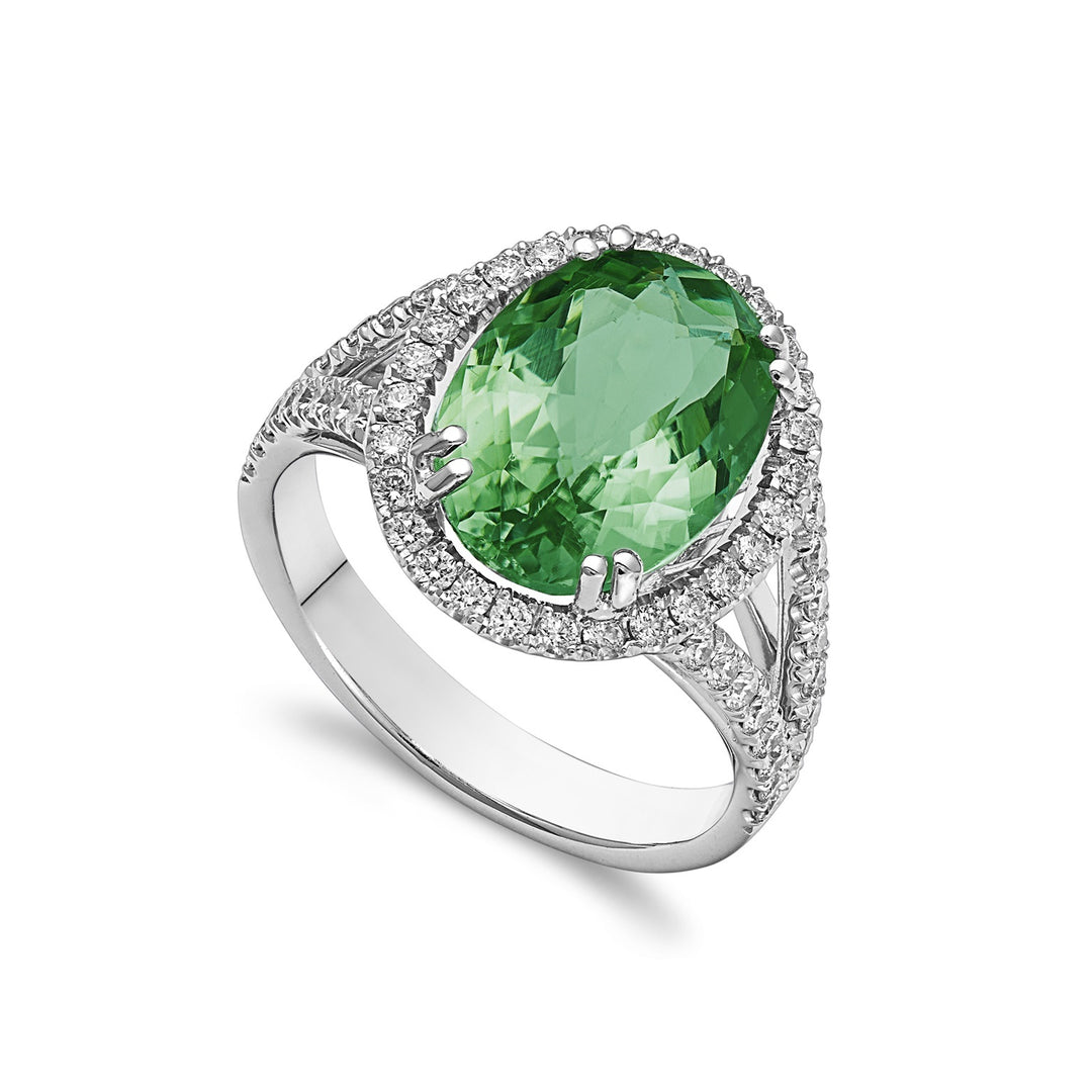 Bague tourmaline verte ovale Golay 10x14 et diamants ACLC068DTOG10-22216110004
