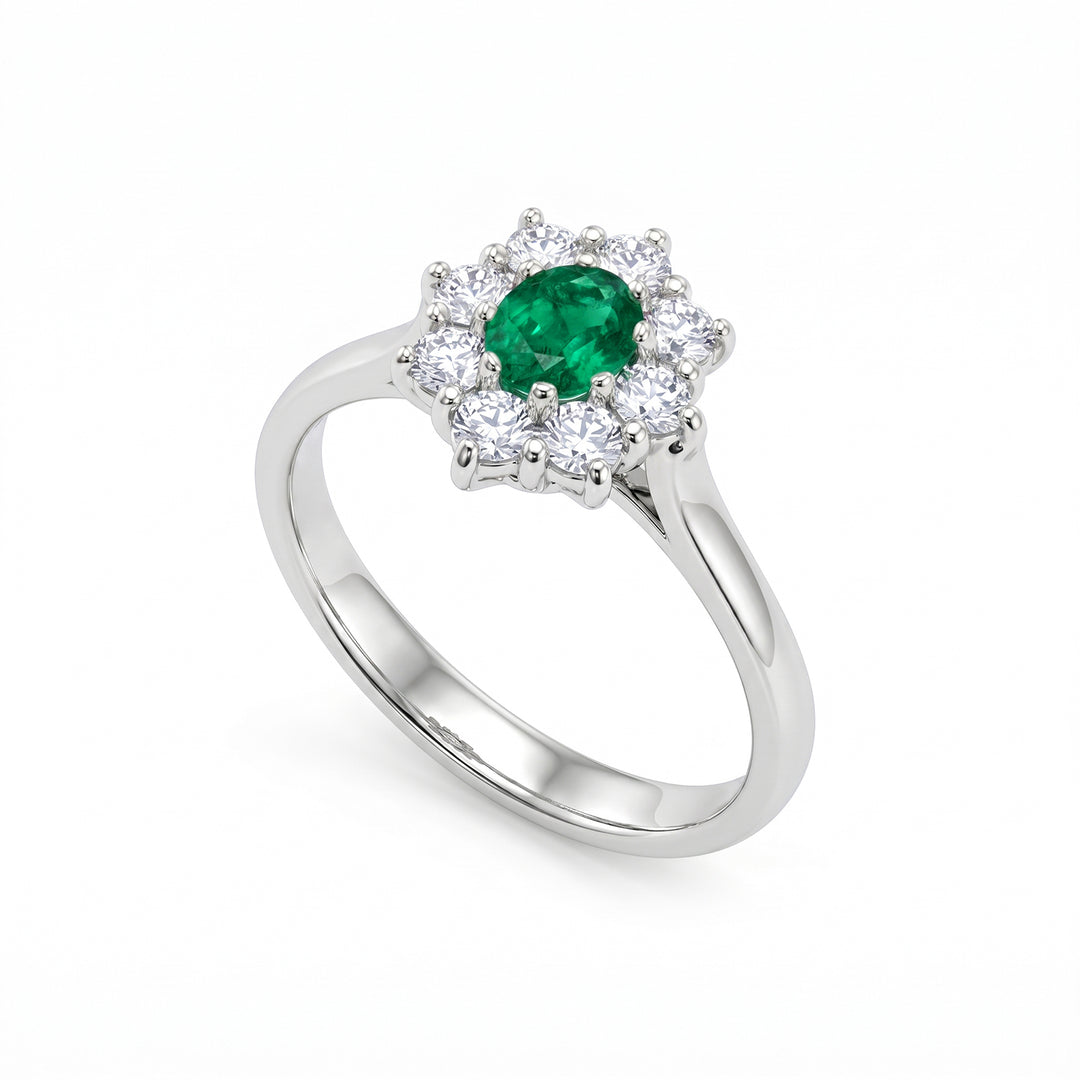 Bague émeraude ovale Golay 5x4 et contour 8 pierres ACLC461DSM54-24190110010