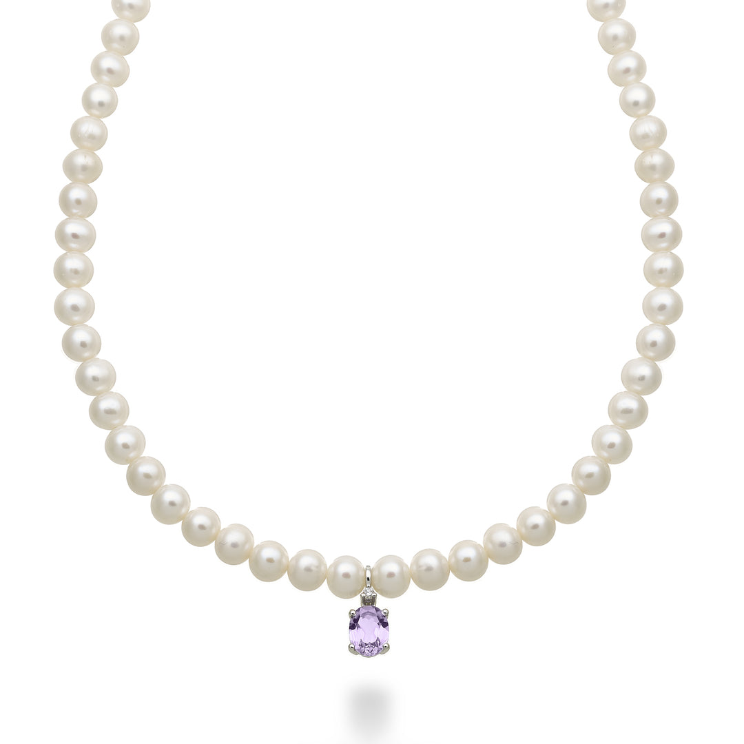 Mikiko cl 18k fw 5,5/6 amatista ovalada 6x8 ct.1,10 diam. Anillo de resorte de 0,02 ct MC1576O4AMET55