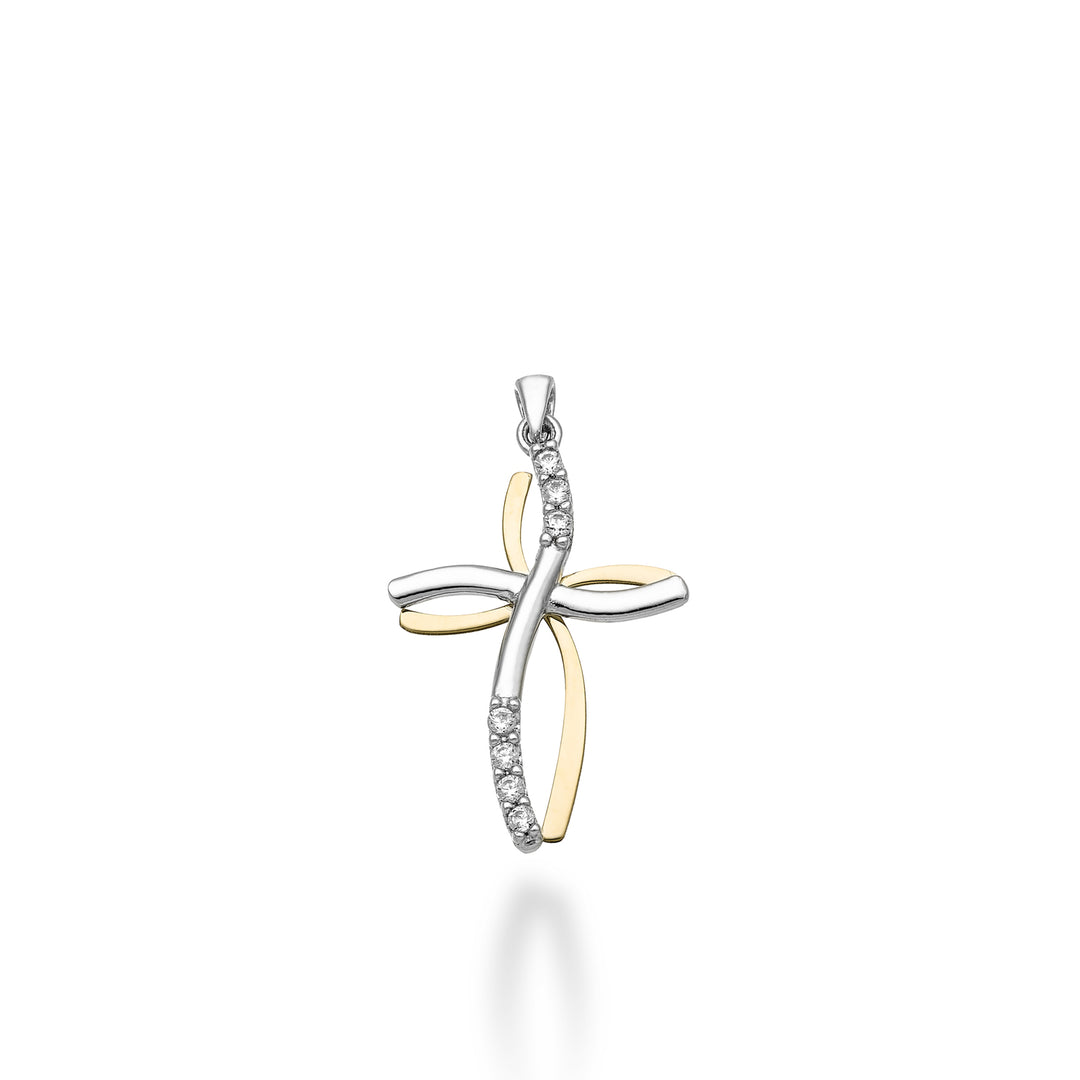 Mikiko pe 18k 0.07 ct white/yellow gold cross 1.8 cm MP5017O7BR007
