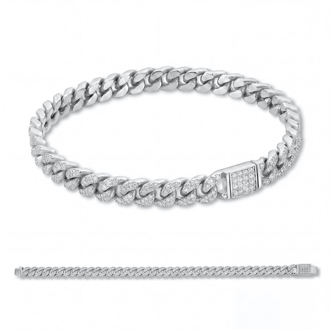 X-Diamond bracciale groumette 33 maglie incassate 9k oro bianco + ch full pave&