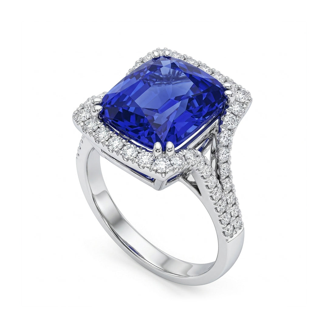 Anillo cojín de tanzanita Golay 11x8 vástago bifurcado ACLC104DITZ118-26079110204
