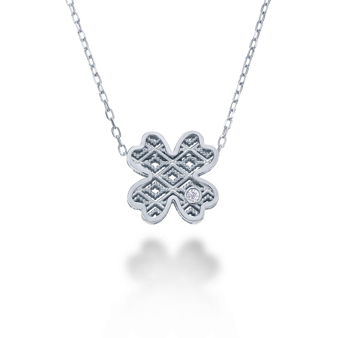 Nihama cl trèfle en or blanc 18 carats diam. ct.0,01 NDQUADRO4
