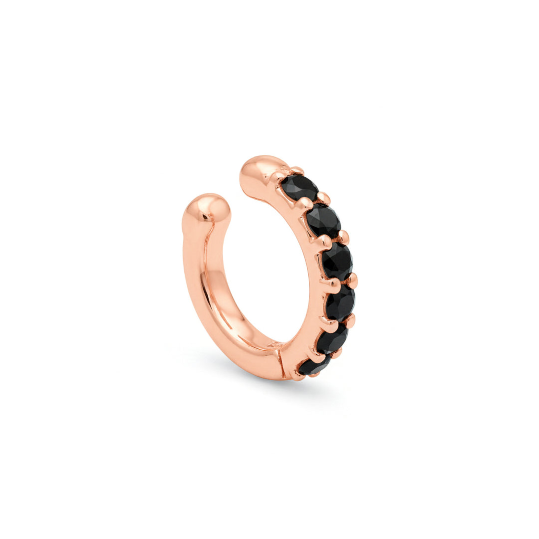 X-Diamond o ear cuff resorte de 9kt con seis diamantes negros, en oro rosa LXDOEC780R3BK030