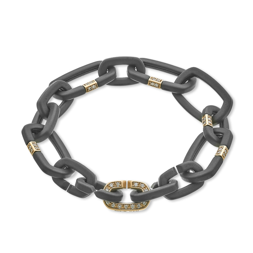 Bracelet chaîne Golay en titane noir, avec cinq cubes et un anneau serti de diamants, en or rose 18 carats, 18 cm GBR055O3DINE-180